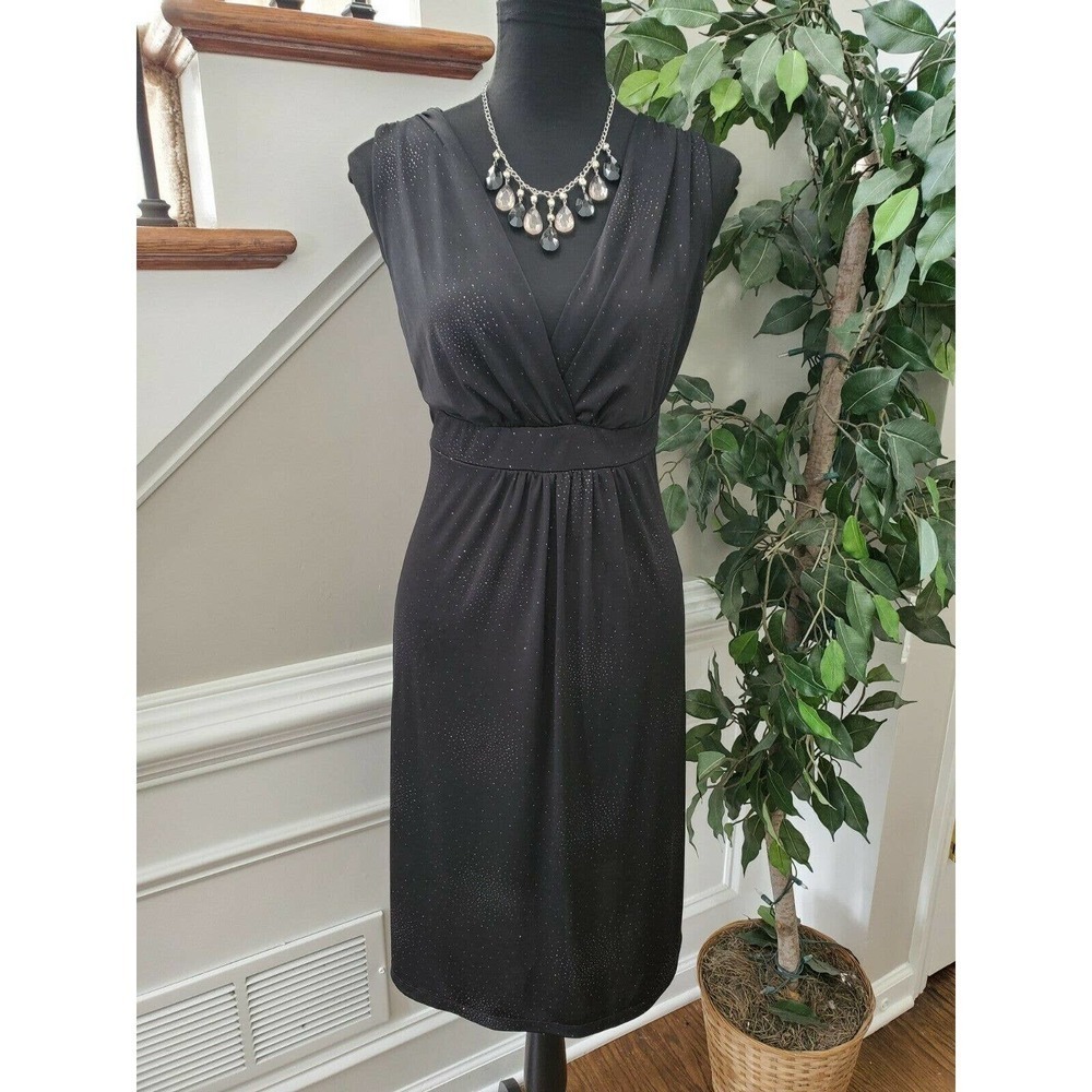 oodji Collection Women's Black Polyester V-Neck Sleeveless Knee Length Dress 44